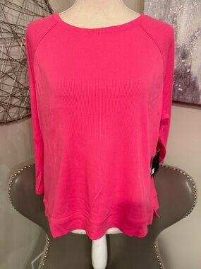 Women’s Lightweight Ribbed Long-Sleeve Top - Hot Pink Size Large